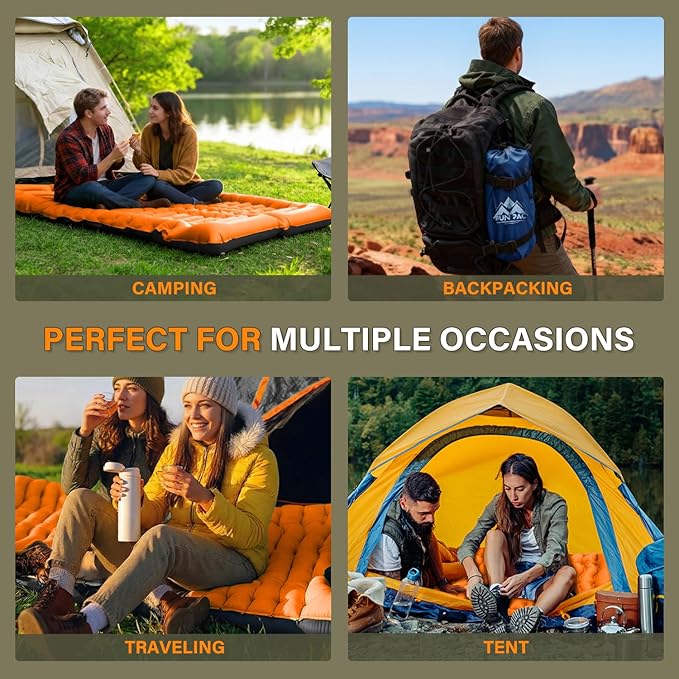 Camping Sleeping Pad, Ultralight Camping Pad with Pillow Built-in Foot Pump Inflatable Sleeping Pads Compact for Camping Backpacking Hiking Traveling - Orange