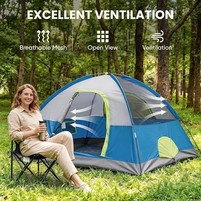NEWBULIG 2-4 Person Camping Tent, Lightweight 5 Min Easy Setup, Waterproof Windproof Dome Tent with Rainfly for Outdoor, Hiking, Backpacking, Beach
