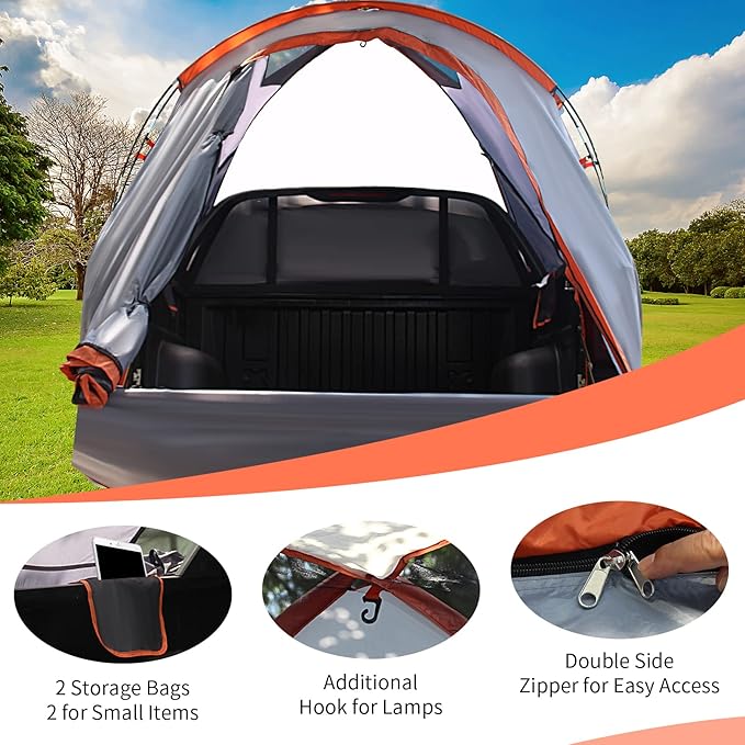 Goplus Truck Bed Tent, Waterproof PU2000mm Pickup Truck Tent for 2 Person with Removable Rainfly, Carry Bag, Mesh Windows, 5’-5.2’ Portable Mid Size Short Bed Truck Tent for Camping, Traveling, Hiking