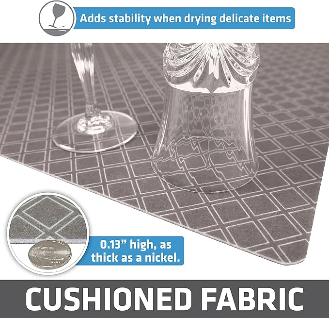 Drymate Premium Luxury Shelf & Drawer Liner, Thick Cushioned Fabric, Non-Adhesive, Absorbent, Waterproof, Slip-Resistant, Liners for Kitchen Cabinets, Cupboards (USA Made)(12”x59”)(24-Pack)(Taupe)