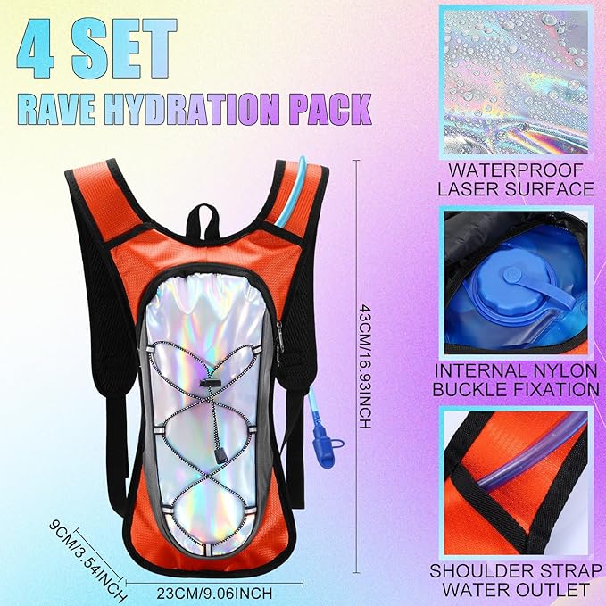 Chunful 4 Water Backpack Running Hydration Pack with 2L Hiking Water Bladder Pack for Musical Festival Essential Women Men Running Cycling Climbing Hiking, 4 Color