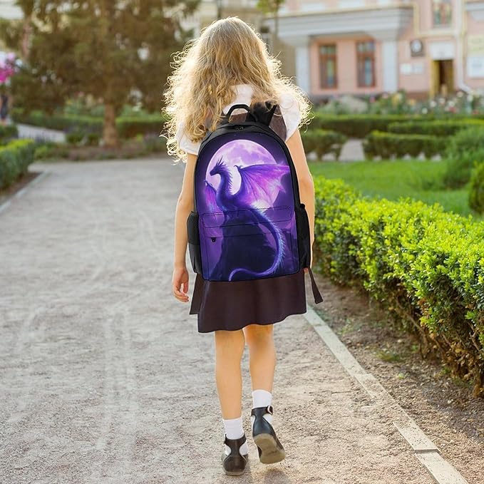 Adults Lightweight Purple Dragon Art Rucksacks Large Capacity Bookbag With Adjustable Shoulder Straps for Trekking Outdoors Bicycle