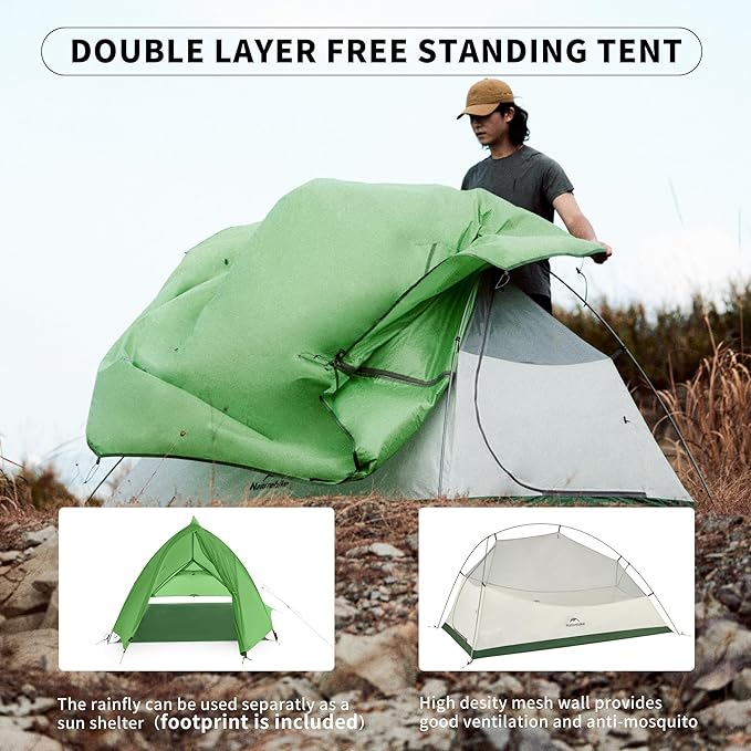 Naturehike Cloud Up 1 Person Tent, Lightweight Backpacking Tents for One Man, Waterproof Ultralight One Person Tent for Camping Hiking Backpacking