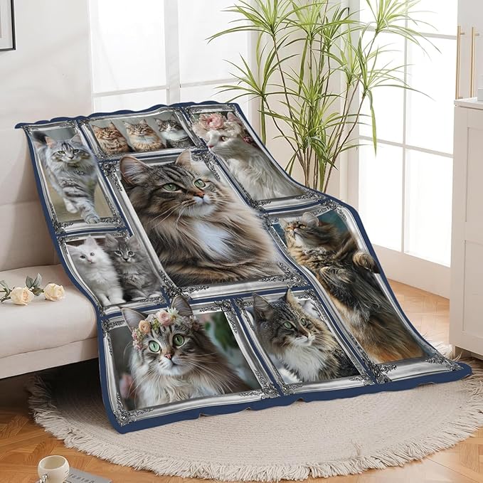 Maine Coon Cat Blanket Cute Kitten Throw Blankets Gifts for Girls Boys Kids Cat Lover Soft Cozy Fleece Plush for Couch Sofa Bed 50"x40"