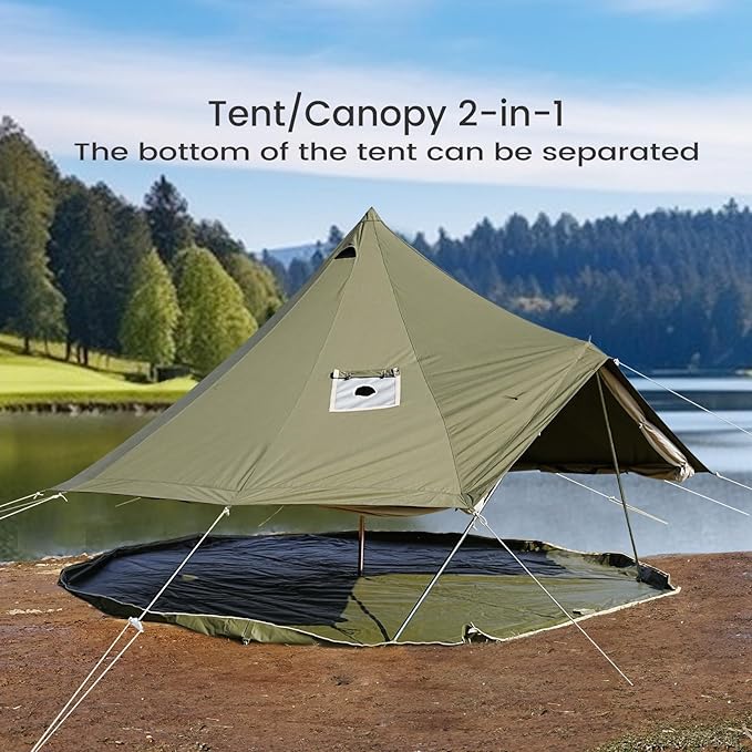 Canvas Bell Tent - 4 Season Glamping Tent with Stove Jack for Family Camping - Assorted Colors, Waterproof