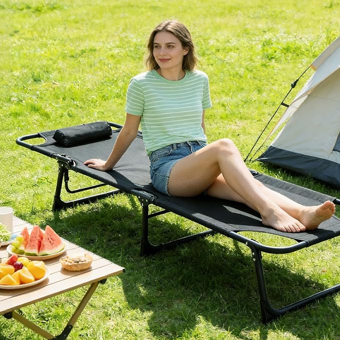 Folding Camping Cot, Heavy Duty Collapsible Foldable Camping Bed for Adults, Indoor Outdoor Portable Sleeping Cot for Hiking, Camping, Fishing，Hunting