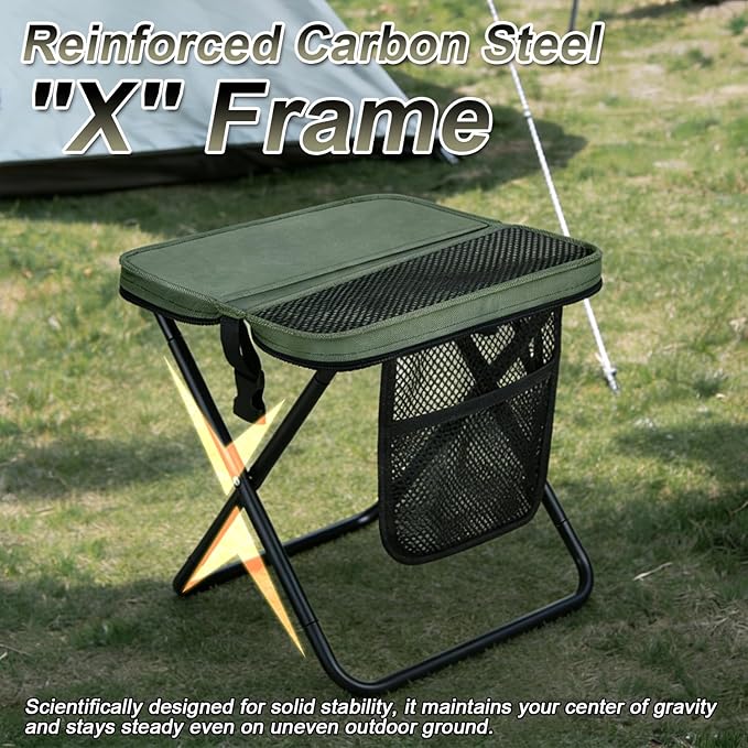 Foldable Backpack Stool for Adults - Portable Camping Stool with Sling Bag, 300lbs Capacity for Camping, Fishing, Hiking, Travel, Picnic (Black)