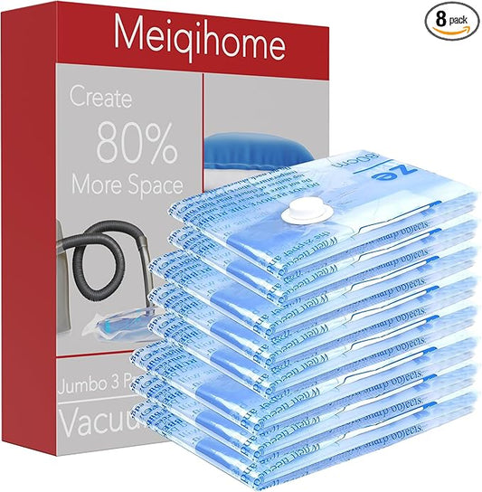 MEIQIHOME Vacuum Storage Bags, Space Saver Sealer Bags,Vacuum seal bags for clothing, Pillows, Comforters, Blankets, Bedding,Travel,8 COMBO