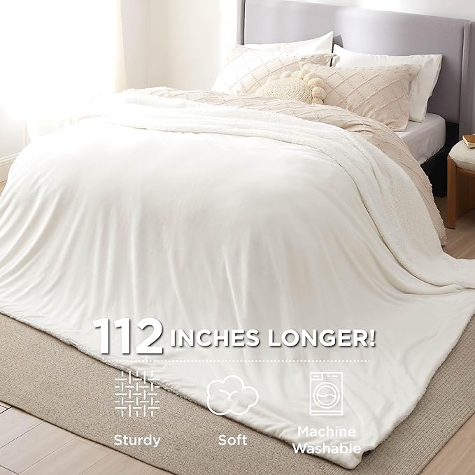 Bedsure GentleSoft Sherpa Fleece Oversized Cal King Blankets for Bed - Thick and Warm, Soft Fuzzy Plush Large Blanket for Winter, White, 112x98 Inches