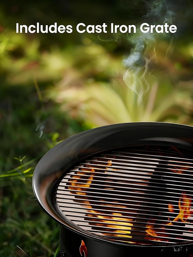 Ciays Large Propane Fire Pit 19 Inch, Gas Fire Pit with Grill Grate, Folding Legs, Hose Hooks, Propane Tank Holder, Cover & Carry Strap, CSA Certified Portable Outdoor Fire Pit for Camping, 58,000 BTU