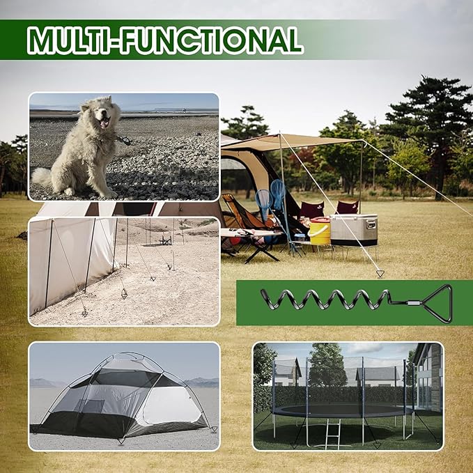 Earth Anchors Trampoline Heavy Duty Stakes Kit - Spiral Screw In Ground Anchors with Straps for Swing Set