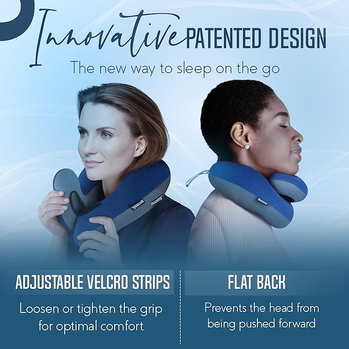 BCOZZY Travel Neck Pillow for Airplane– Patented Double Support for Head, Neck, and Chin. Best for Long Flights, Plane Sleeping, and Car Rides. Adjustable Size. Fully Washable. Carry Bag. Large, Nude