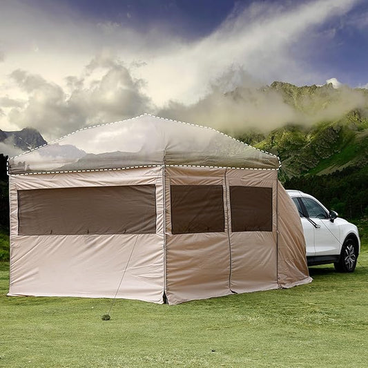 KAMPKEEPER 5pcs Sidewalls for 10X10 Commercial Instant Canopy Tent, Converts Canopy into Tent for Camping with Removable SUV Tailgate - Khaki (Canopy Pole/Shelter NOT Included)
