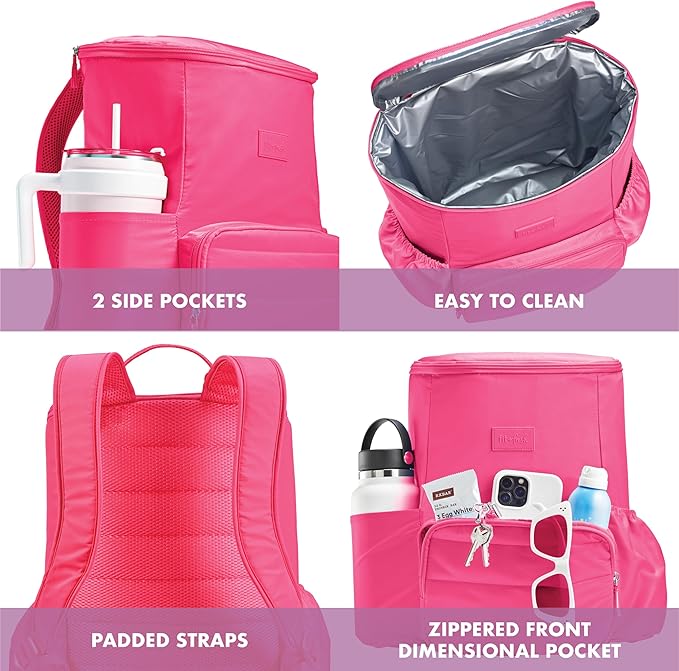 Fit & Fresh Insulated Backpack Soft Cooler – Leak-Resistant Beach & Travel Bag for Women, 24 Can Capacity Picnic & Cooler Bag