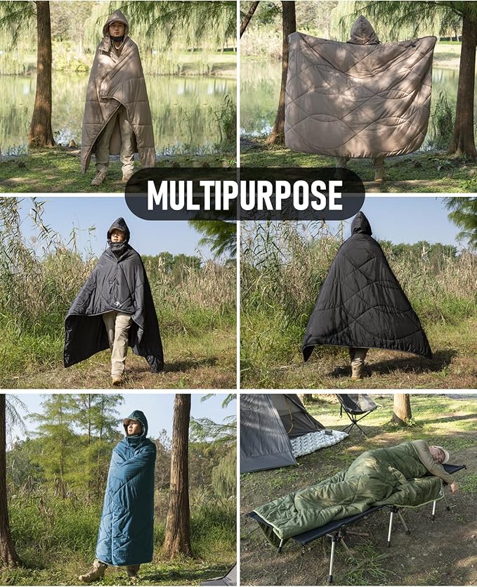 iClimb Heated Camping Blanket with Hood and Battery Pack (Blue)