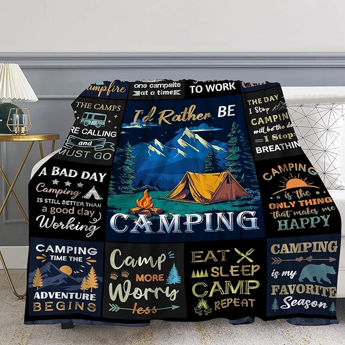 Camping Gifts for Women Men, Camping Blanket, Camper Decor, Camping Essentials Soft Throw Blanket for Couch Bed Sofa 60" X 50"