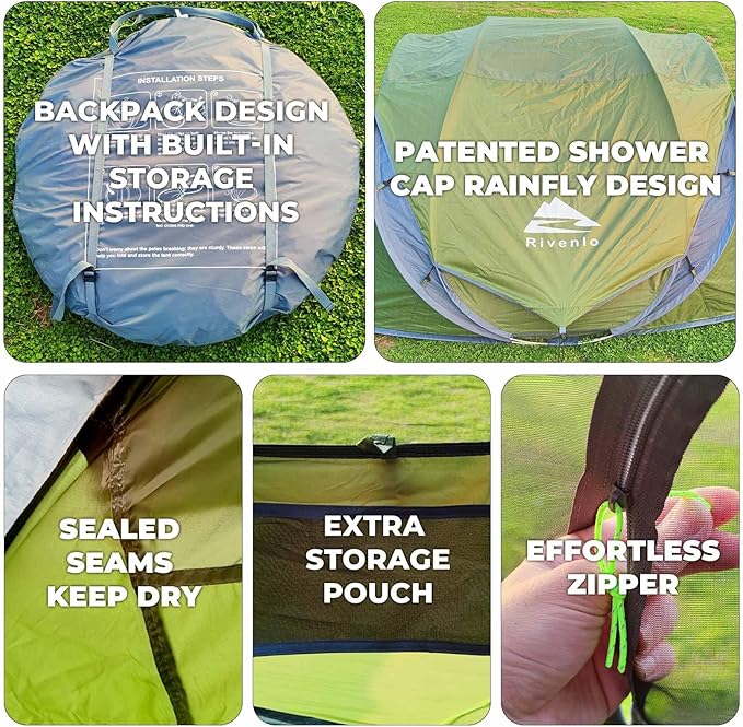4 Person Easy Pop Up Tent, Waterproof, Automatic Setup,2 Doors-Instant Family Tents for Camping, Hiking & Traveling