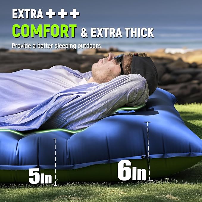 Sleeping Pad, Ultralight Inflatable Sleeping Pad for Camping with Pillow & Pump, Air Mattress Super Portable, Great for Camping Gear, Hiking, Side or Lounging Sleeper (Blue)