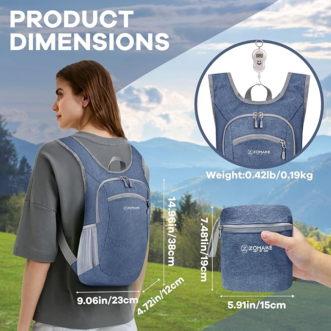 ZOMAKE Ultra Lightweight Packable Backpack 10L,Small Foldable Backpacks Hiking Water Resistant Collapsible Daypack for Women Men(Navy Blue-A1)