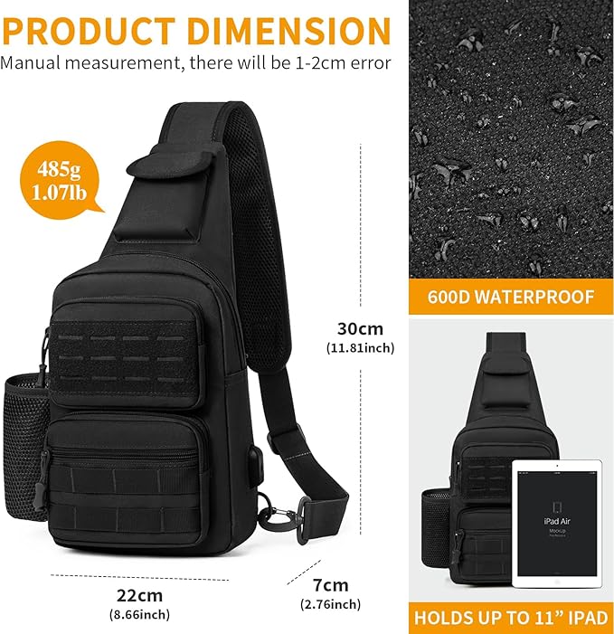 BAIGIO Tactical EDC Sling Bag Black Military One Strap Shoulder Backpack Small Molle Range Bags Chest Pack