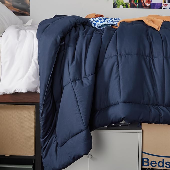 Bedsure Comforter Duvet Insert - Quilted Comforters Twin XL Size, All Season Duvet, GentleSoft Down Alternative Bedding, with 8 Tabs, Gifts for Women/Men, Navy Blue, Twin XL 92 x 68 Inches
