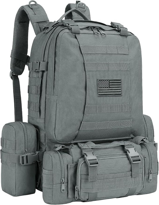 CVLIFE Tactical Backpack Military Army Rucksack 60L Large Assault Pack Detachable Molle Bag, Grey