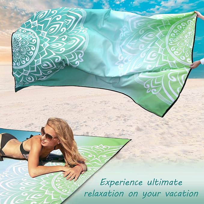 Beach Blanket Waterproof Sandproof Beach Mat 79" X 83"/10'x9'for 2-8 Adults Quick Drying Outdoor Picnic Mat Beach Accessories for Travel, Camping, Hiking