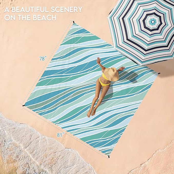 BYDOLL Beach Blanket Waterproof Sandproof Large 78''×81''/10'×9' Sand Free Oversized Sandless Picnic Mat Water Proof Packable Lightweight Blanket for Beach Camping Hiking Travel