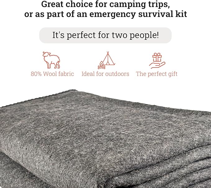 EPG Extra Large Wool Blanket with Zippered Bag | Warm, Comfortable, Stylish, Military | XL Queen/King - 72 x 92 in, 80% Wool, 5.35 lbs | Camping, Outdoor, Bedding, Emergency, Survival, Cabin, RV