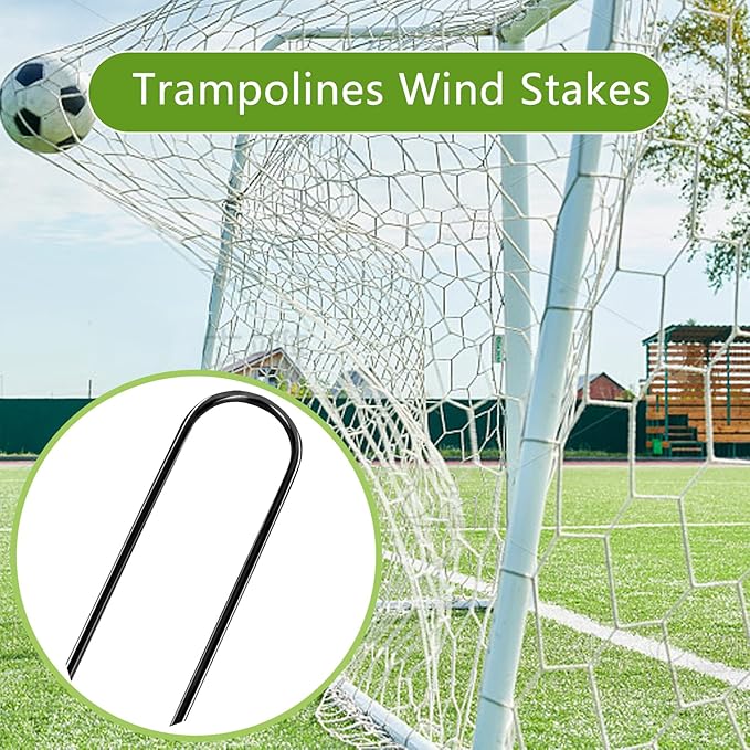 8Pcs Trampolines Wind Stakes, 12 Inch Landscape Staples, Heavy Duty Trampoline Anchors, U-Shaped Garden Stakes, Ground Stake with T Hook for Soccer Goals Trampoline Camping Tents (Black)