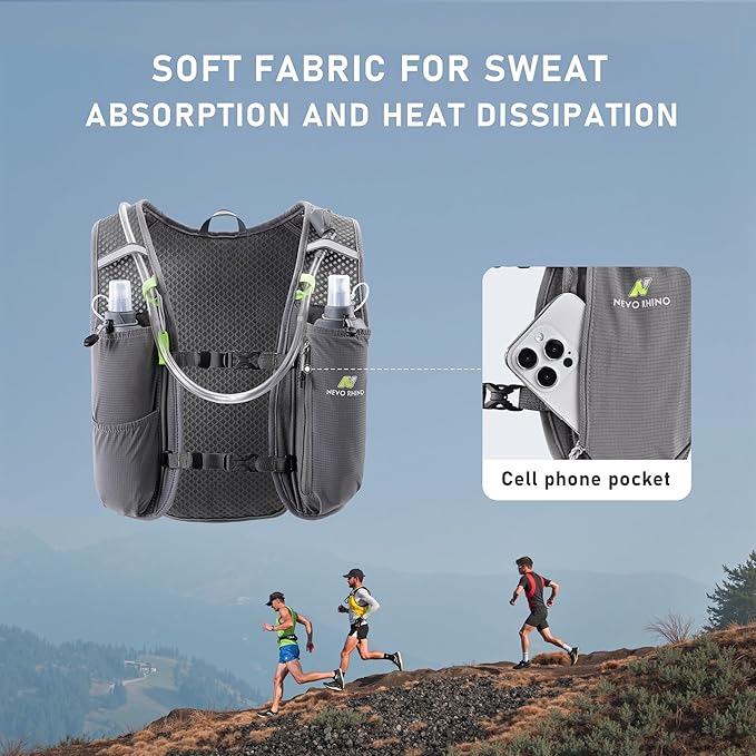 N NEVO RHINO Running Vest, Lightweight Hydration Vest, Insulated Water Backpack with 1.5L Water Bladder for Hiking, Trail, Running,Marathons,Cycling
