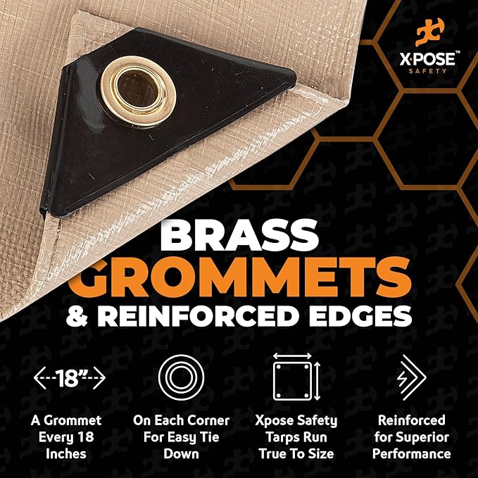 Heavy Duty Tan Poly Tarp 20' X 20' - Multipurpose Protective Cover - Durable, Waterproof, Weather Proof, Rip and Tear Resistant - Extra Thick 12 Mil Polyethylene - by Xpose Safety