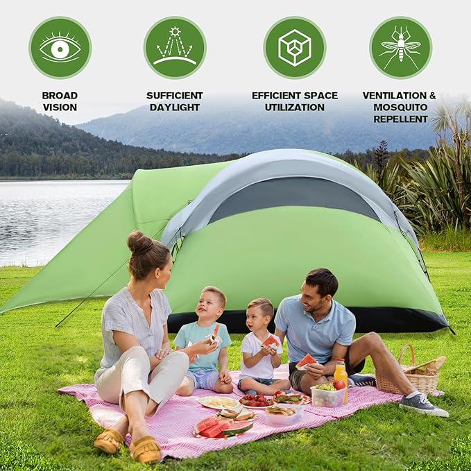 8-10 Person Family Camping Tent with Porch, Easy Setup for Outdoor Camping Picnic Backyard