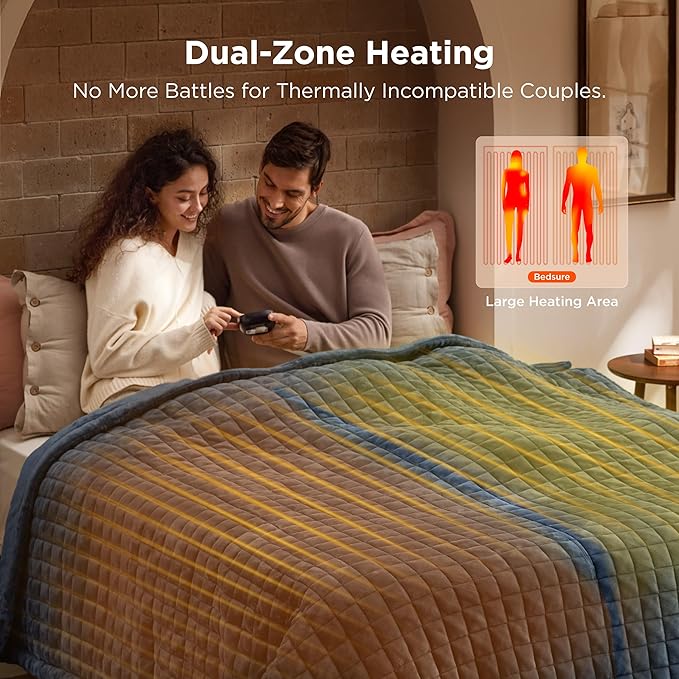Bedsure Electric Blanket King Size - Dual Control Heated Blanket King with 10 Heat Settings, Thick Heating Blanket with 10 Time Settings, Fast Heating Quilted Blanket (100x90 inches, Bering Sea)