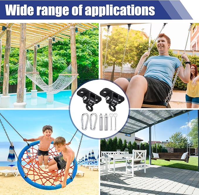 Tandefio 6 Sets of Robust Swing Hangers for Wooden Concrete Set with Swing Hooks Screws Bolts Washers Swingset Accessories for Porch Patio Yoga Indoor Outdoor, Over 1800 lb Capacity (Black)