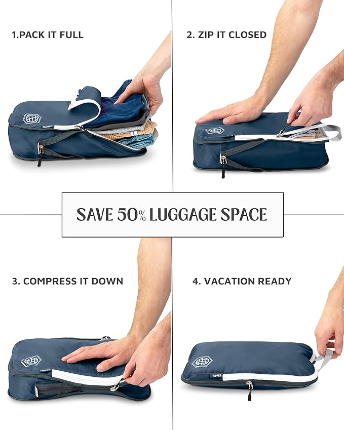 Compression Packing Cubes Set for Carryon Suitcases- Lightweight, Durable Clothes Organizer