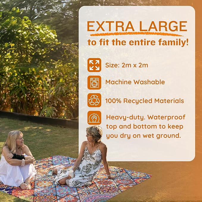 Nakie Picnic Blanket - Extra Large, Waterproof, Machine Washable, Easy Storage. Perfect for Camping, Picnics & Outdoor, Children by The Beach or Playing with Dog, 2m x 2m cm (Holiday Dreams)