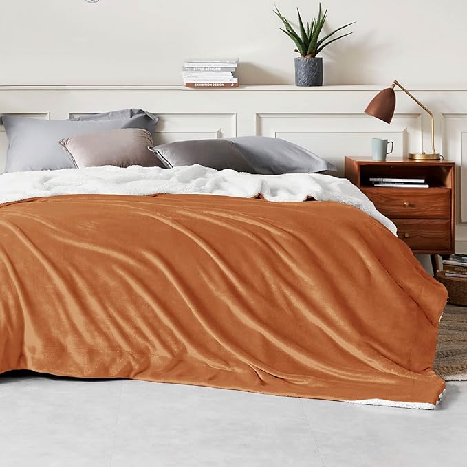 Bedsure GentleSoft Sherpa Fleece Blankets King Size for Bed - Thick and Warm, Soft Fuzzy Plush King Blanket for Winter, Burnt Orange, 108x90 Inches