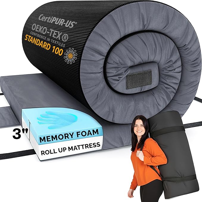Hazli Matrix AirCell Memory Foam Camping Mattress Pad - CertiPUR-US Roll Up Mattress for Adults - Portable Foam Sleeping Mats for Camping - Camp Cot Sleeping Pad - Floor Sleep Mat Bed Roll for Car RV