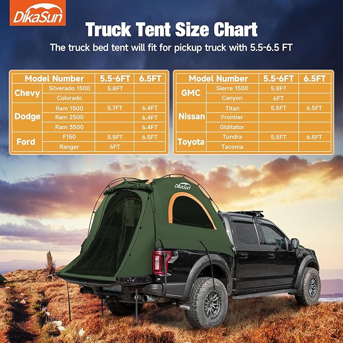 Truck Bed Tent, Double Layer Pickup Tent Bed, Waterproof PU3000mm, Truck Tent for Camping(Orange-Grey)