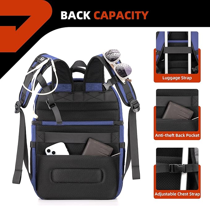 COOLJOB Insulated Cooler Backpack for Men Women, Leakproof Lunch Bag with Waterproof Liner, Double Roomy Deck, RFID, Blue