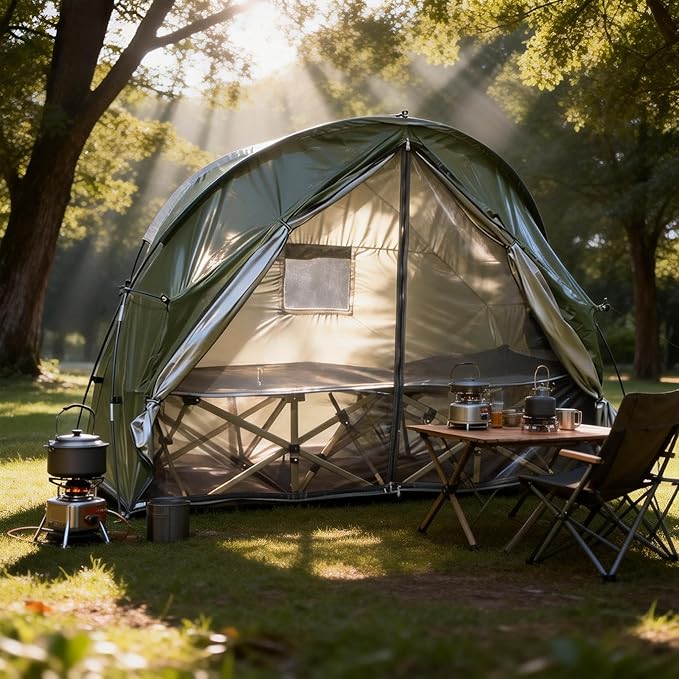 1 Person Cot Tent with Breathable Mesh Door and Screen Windows – Easy to Put Together, All-Weather Shelter for Camping & Backyard, Without Bed
