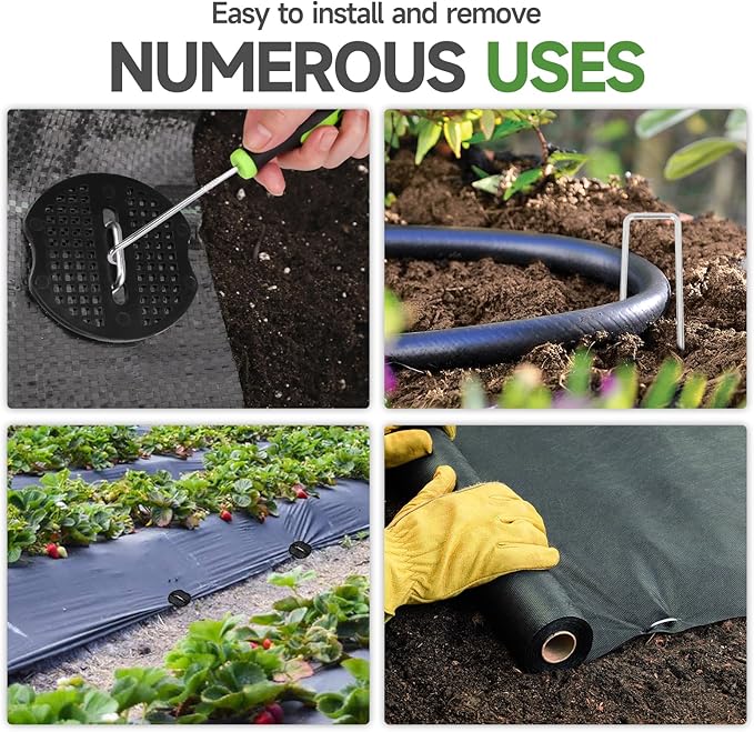 Garden Stakes,6 Inch 11 Gauge 20pcs Galvanized Landscape Staples + 20pcs Gaskets + 1Pick Hook, Tent Stakes Landscaping Fabric SOD Pins for Weed Fabric Barrier,Groud Cover,Fence