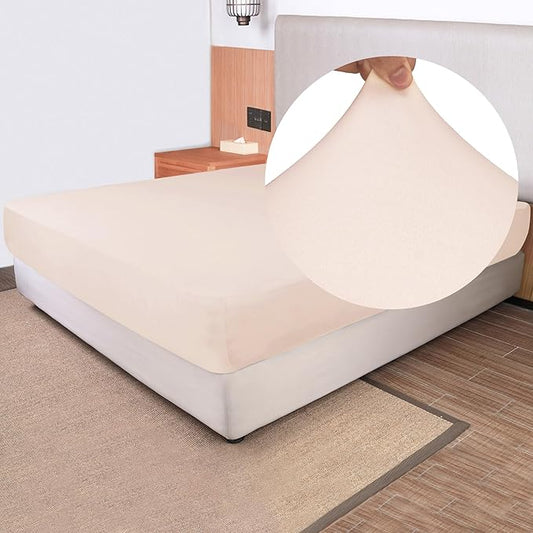 Queen Size Fitted Sheet Only - 4-Way Stretch Jersey Knit, Snug Fit, Wrinkle Free & Stay in Place, No More Slipping Off for Mattress, Soft & Comfortable - Blush Pink, Queen