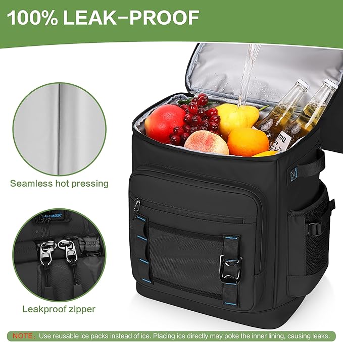 Insulated Cooler Backpack, 40L Expandable Leakproof Waterproof, Dual Compartments (23L+17L) with Expandable Upper Section, Portable for Beach Camping Picnic Travel