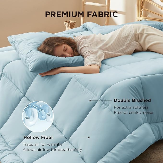 Bedsure Comforter Duvet Insert - Quilted Comforters Oversize Queen, All Season Duvet, GentleSoft Down Alternative Bedding, with 8 Tabs, Gifts for Women/Men, Light Spa Blue, Oversize Queen 98x98Inches