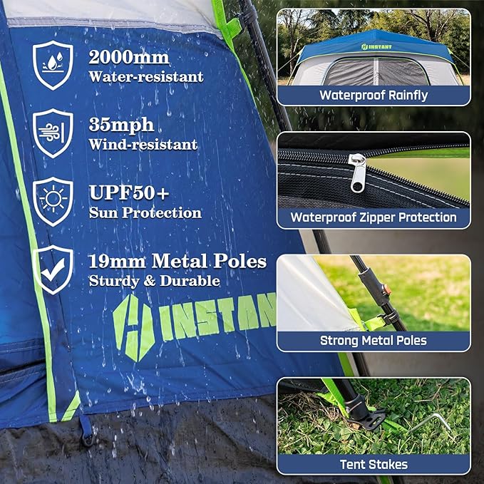 4/6/8/10 Person Instant Tent, Waterproof Pop Up Tents for Camping with Rainfly, 60 Seconds Easy Setup, Automatic Cabin Tent for Family Camping with Expandable Carry Bag & Upgraded Ventilation
