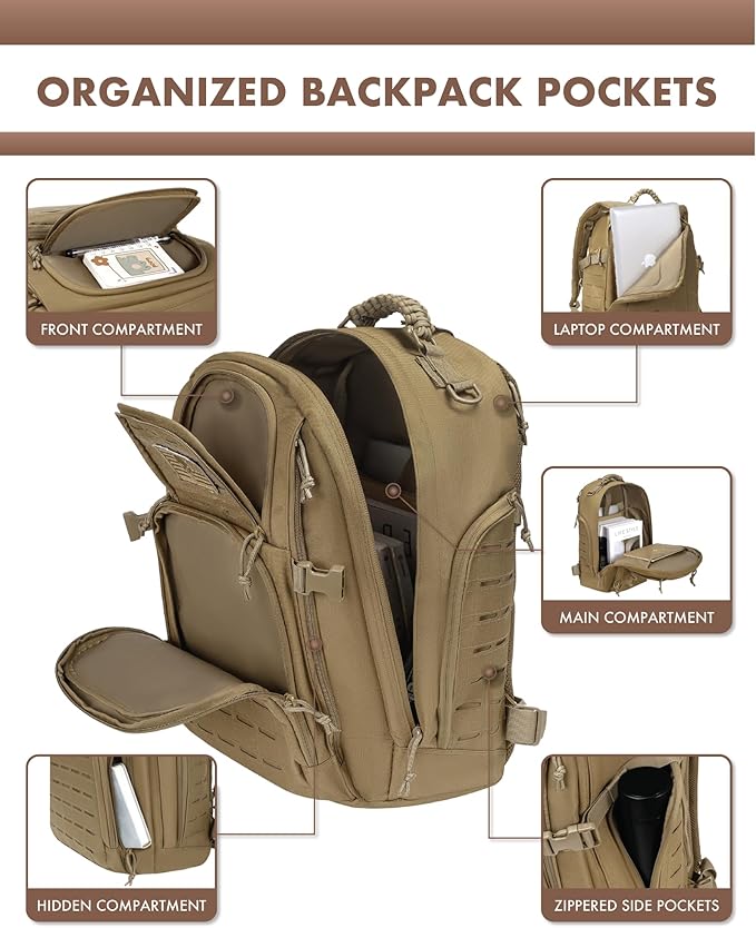TRAILKICKER Military Tactical Backpack 40L for Men, Hiking Molle EDC Daypack Work Backpack with Water Bladder Compartment