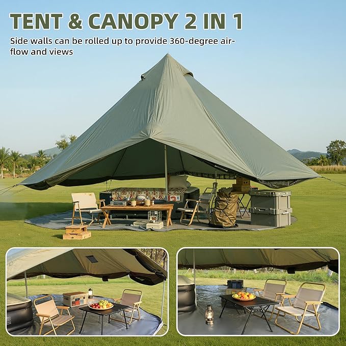 Bell Tent for Family Camping, 9.8/13.1/16.4 FT Yurt Tent with Stove Jack, 4 Season Oxford Tents for Outdoor Party, Hot Tent Shelter Fits 3-4 People