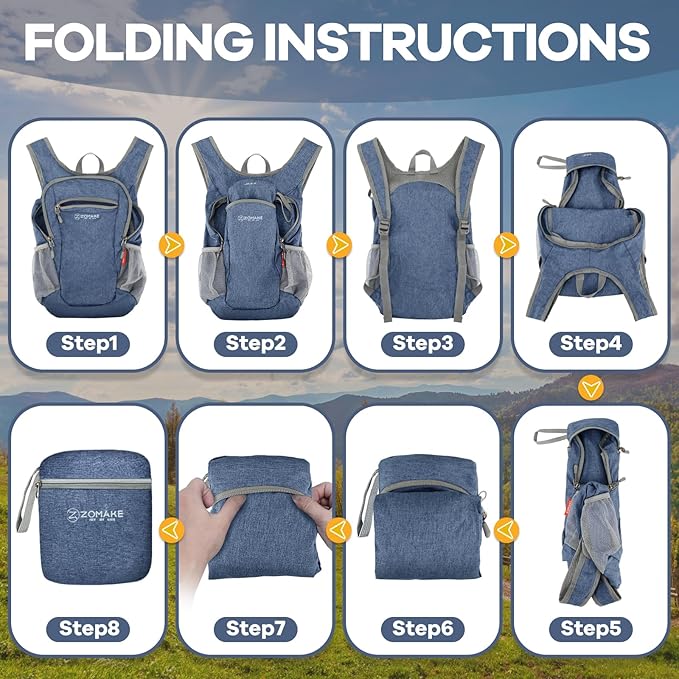 ZOMAKE Ultra Lightweight Packable Backpack 10L,Small Foldable Backpacks Hiking Water Resistant Collapsible Daypack for Women Men(Navy Blue-A1)